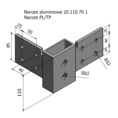 NAROŻE ALUMINIOWE 70 PL/TP CENTRALNE OTWORY