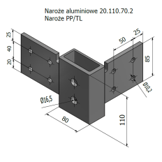 NAROŻE ALUMINIOWE 70 PP/TL CENTRALNE OTWORY