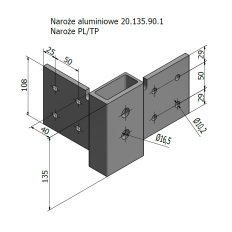 NAROŻE ALUMINIOWE 90 PL/TP CENTRALNE OTWORY