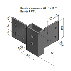 NAROŻE ALUMINIOWE 90 PP/TL CENTRALNE OTWORY