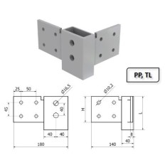 NAROŻE ALUMINIOWE 90 PP/TL CENTRALNE OTWORY