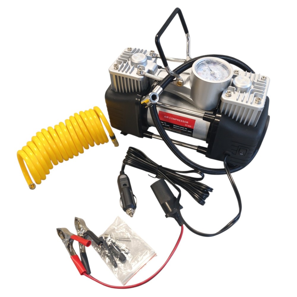 Kompresor powietrza 12V 90L/MIN do 10BAR, dwutłokowy, latarka LED