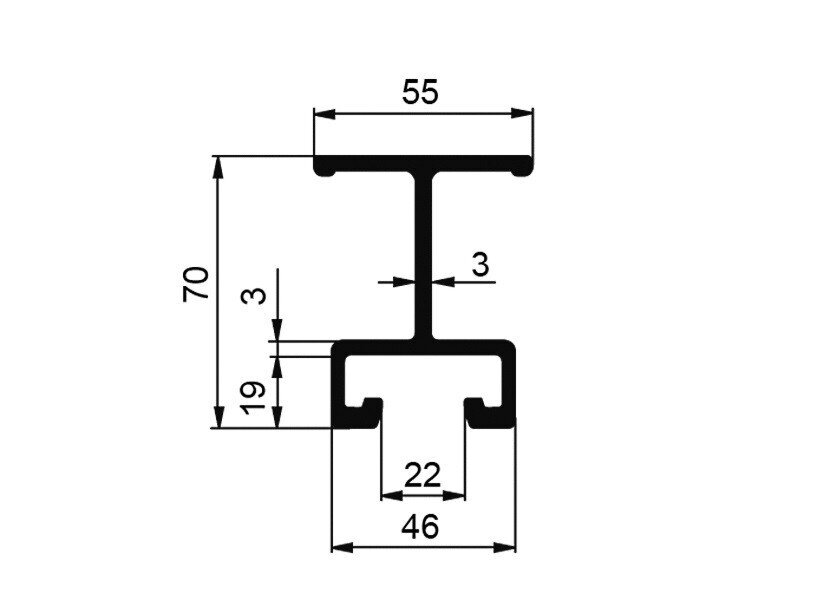 Cross frame profile 70mm ALU L-2500mm