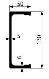 Frame auxiliary profile C130 mm L-5200 mm ALU