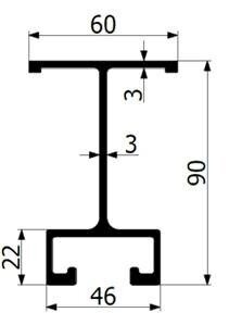 Cross frame profile 90mm ALU L-2500mm