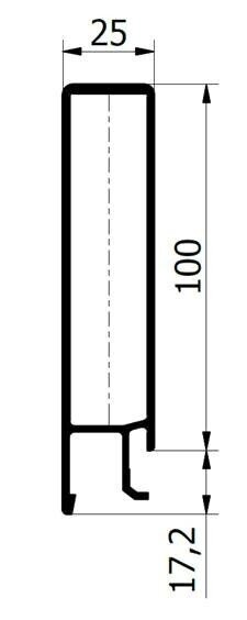 Top side profile 100 mm, aluminum anodized