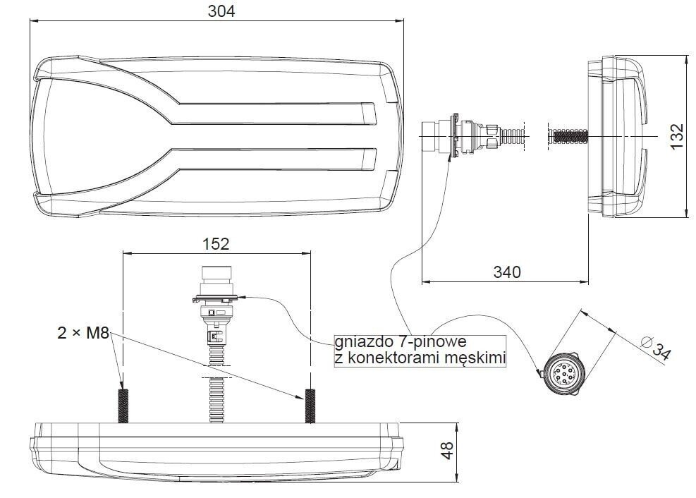 Lampa zespolona tylna LED 7 – funkcyjna Carmen NEON Gniazdo 7 PIN PRAWA