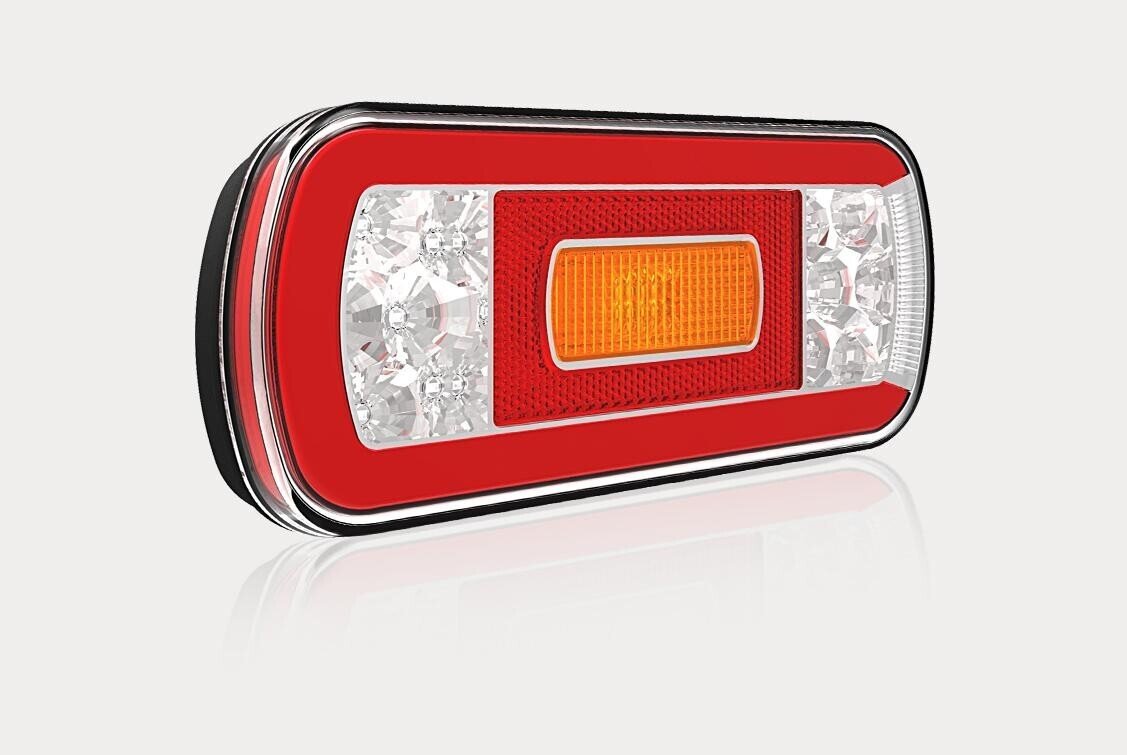 UNIVERSAL LED REAR LAMP 12-36V 6 FUNCTIONS WITH FOG LIGHT, TRANSPARENT LAMP SHADE, CABLE LENGTH 1 M
