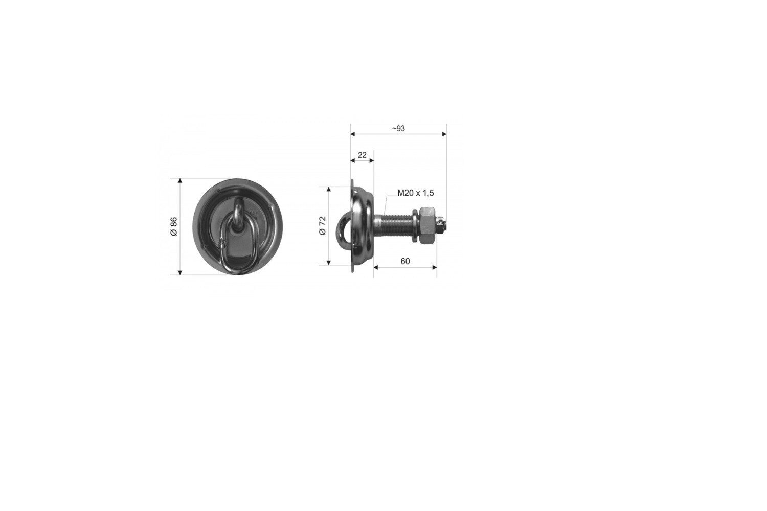 LOAD SECURING HANDLE WITH M20 CENTER BOLT