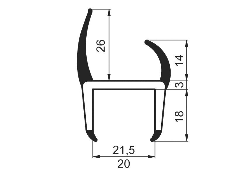 PVC SEAL 20/21.5mm,6m, gray/black