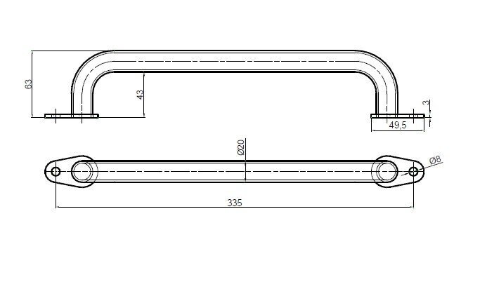 STAINLESS STEEL HANDLE 335 MM INOX