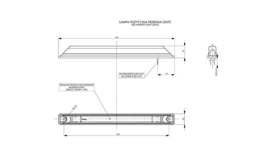 LAMPA POZYCYJNA DŁUGA H49. DIOD, 12/24V BIAŁA