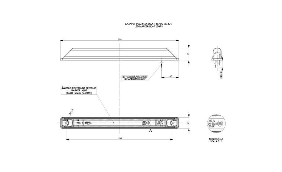 MARKER LAMP LONG H49 DIODE 12/24V RED