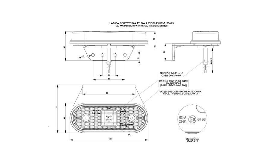 RED LED MARKER LAMP 12/24V 0,5M