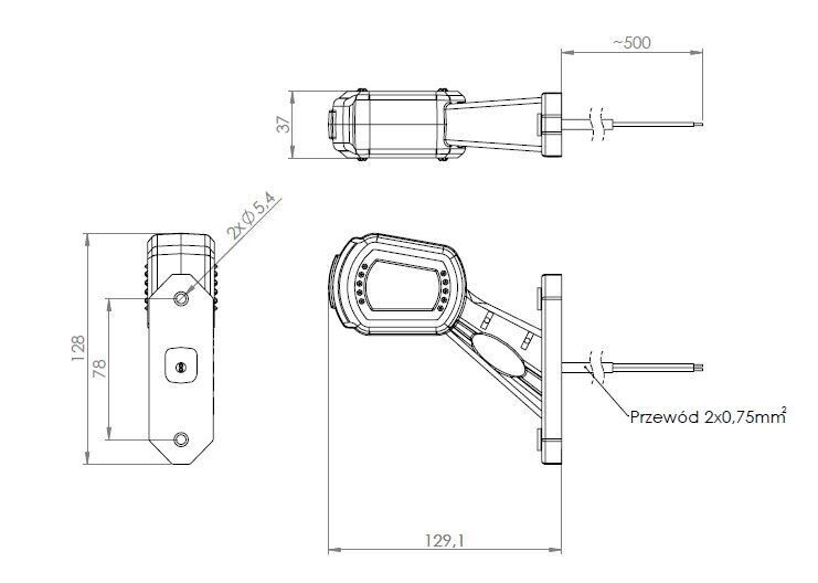 LEFT SIDE MARKER LAMP, 3-FUNCTION ON SHORT ARM