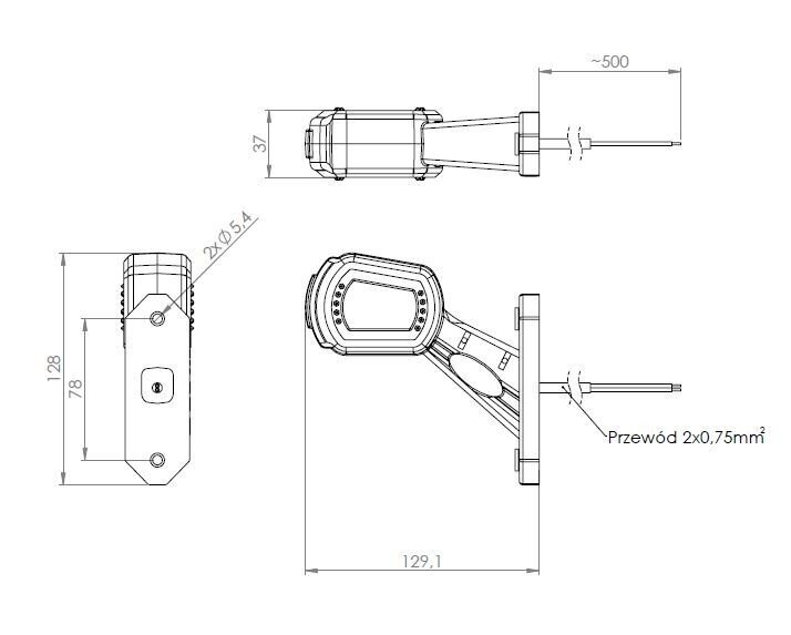 RIGHT SIDE MARKER LAMP 3-FUNCTION ON SHORT ARM