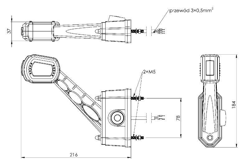 3-FUNCTION MARKER LAMP WITH REVERSING SENSOR 12/24V LEFT SIDE