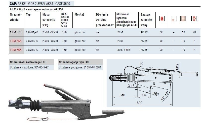 URZĄDZENIE NAJAZDOWE AL-KO KPL 3500KG V 2,8VB1 AK 351