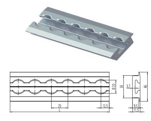 AIRLINE RECESSED CARGO SECURING RAIL 3000 x 46 mm