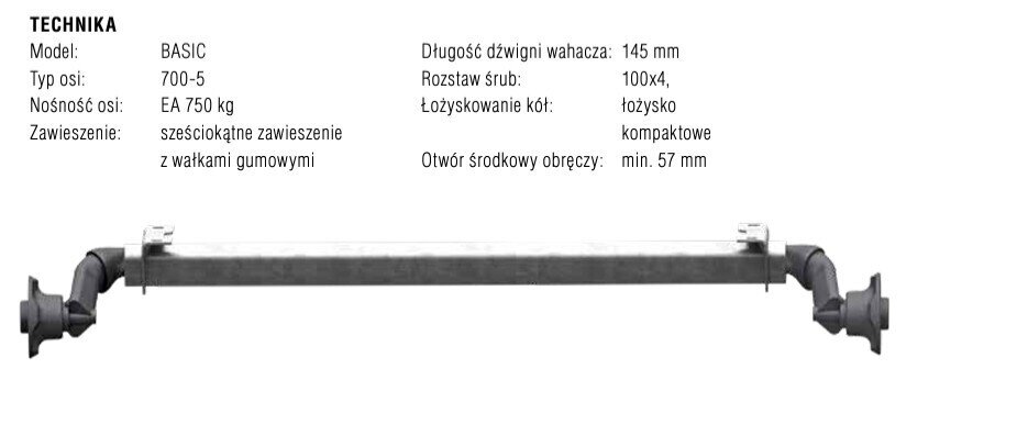 OŚ NIEHAMOWANA DO PRZYCZEPKI AL-KO NH 750 kg A1300 4×100 OPTIMA