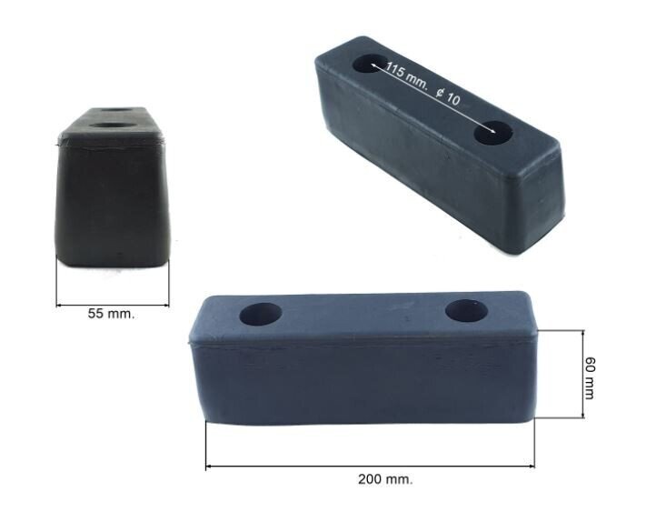 Rectangular rubber bumper 200x55x60 mm