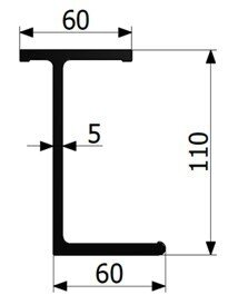 Frame auxiliary profile T110mm L-5200mm ALU