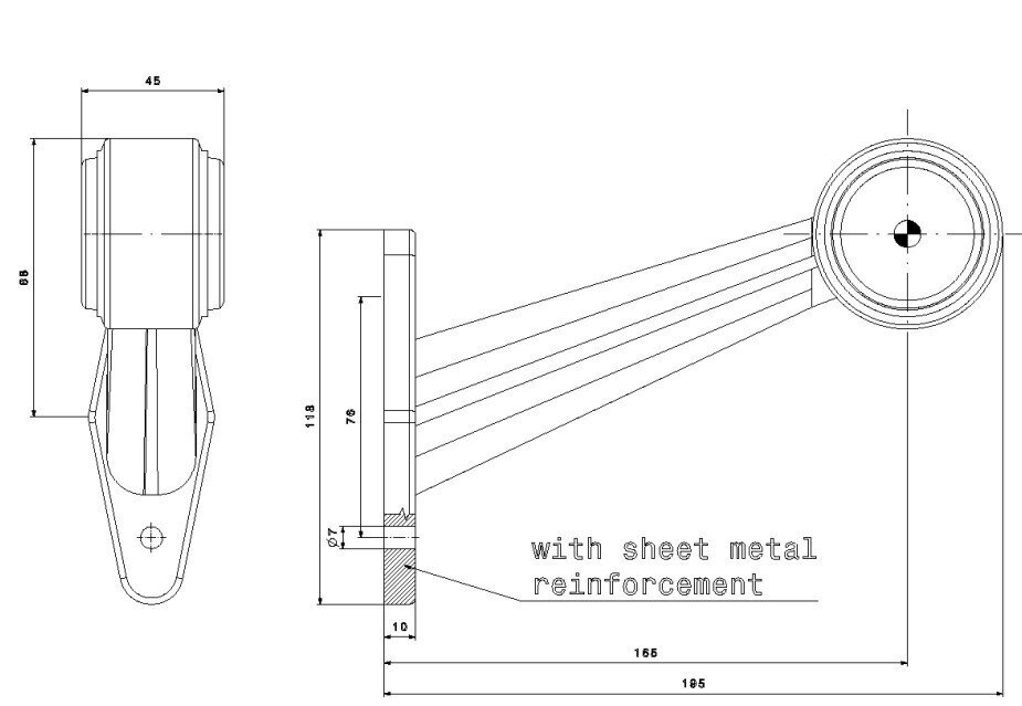 CLEARANCE LAMP LED 12-30V DIAGONAL LONG WITH WIRE LENGTH 0,34M