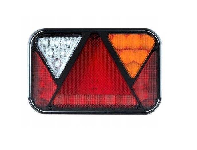 UNIVERSAL RIGHT REAR LAMP with 12V LED reflector triangle, 5-function stop/position/indicator/confidence light