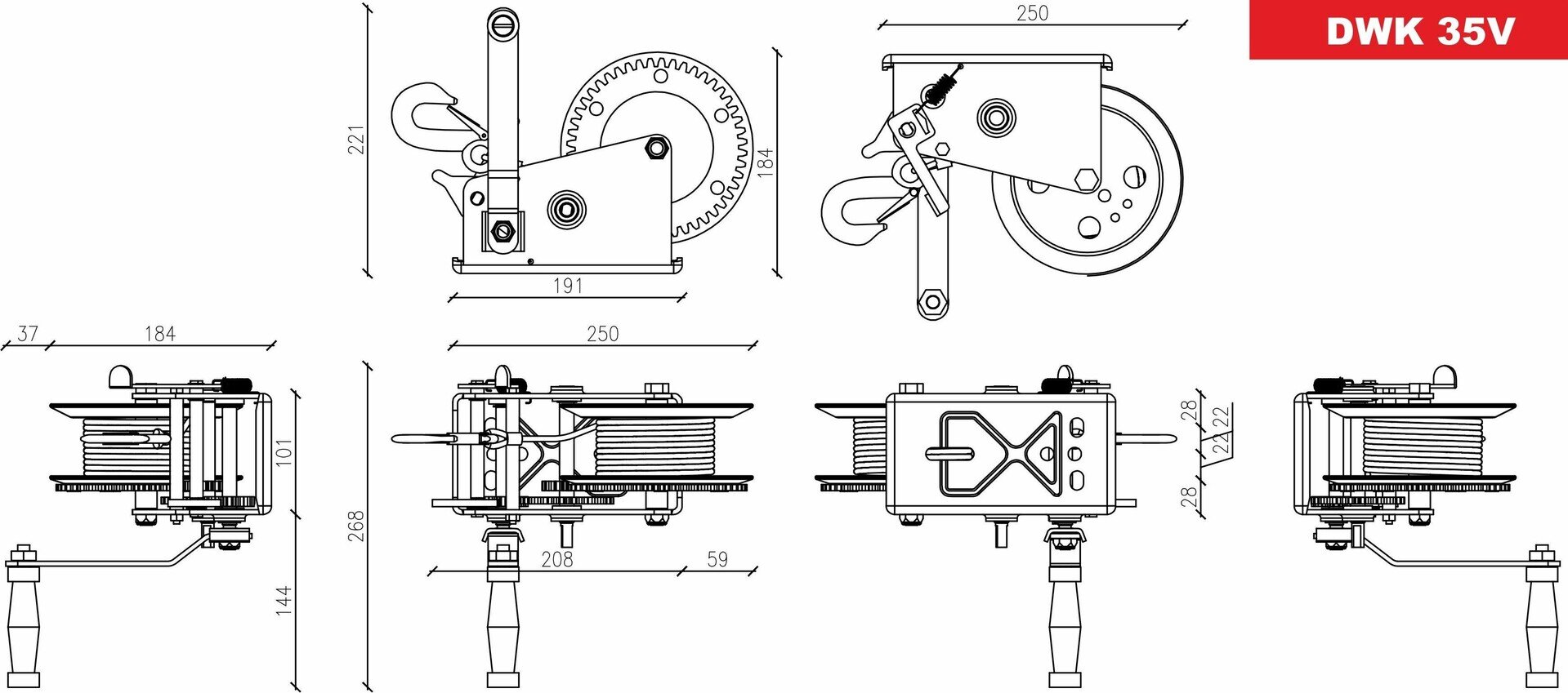 Crank winch 1588 kg steel rope DWK 35 V Dragon Winch