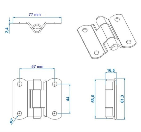 Side hinge 77x61mm ZN