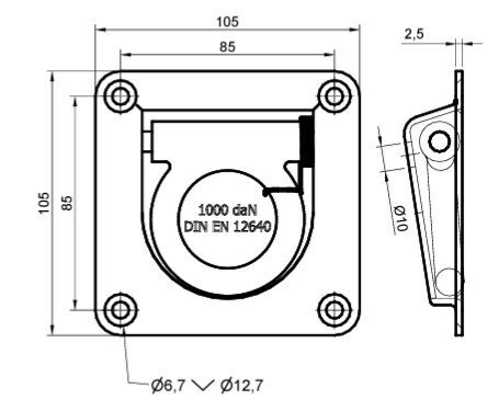 Load securing bracket with spring 1000 kg 105×105 ZN
