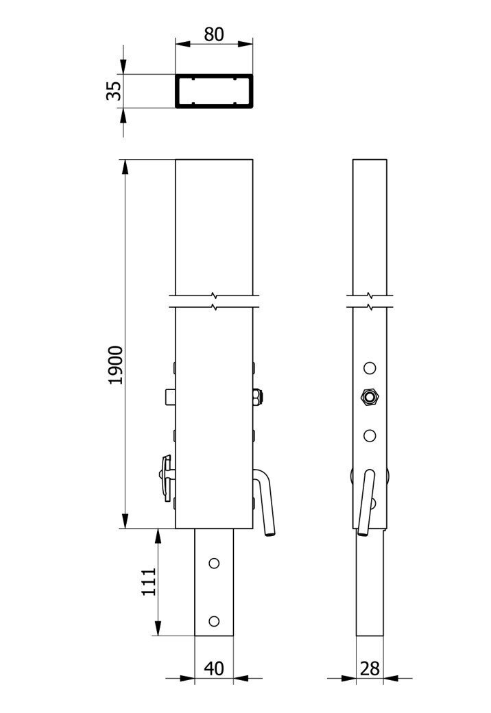 Statyw słupka środkowego L 1900 mm