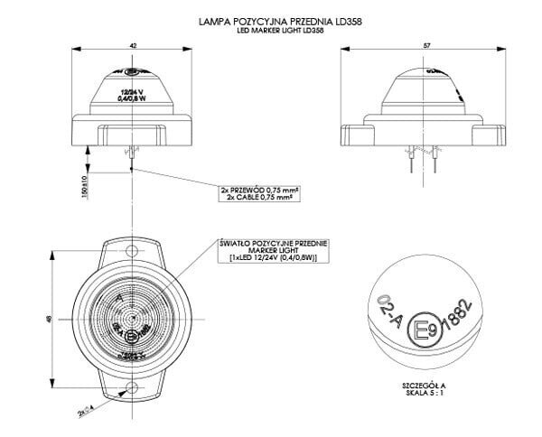 LEDx1 WHITE 12/24V OBLUSION LAMP