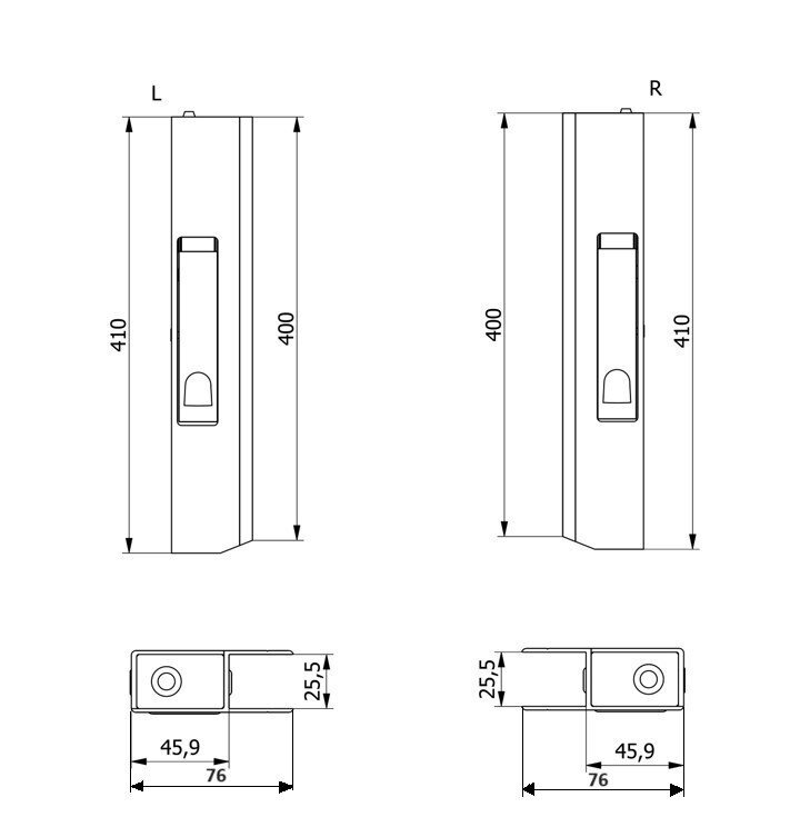 Vertical side lock 400 INOX Left without end