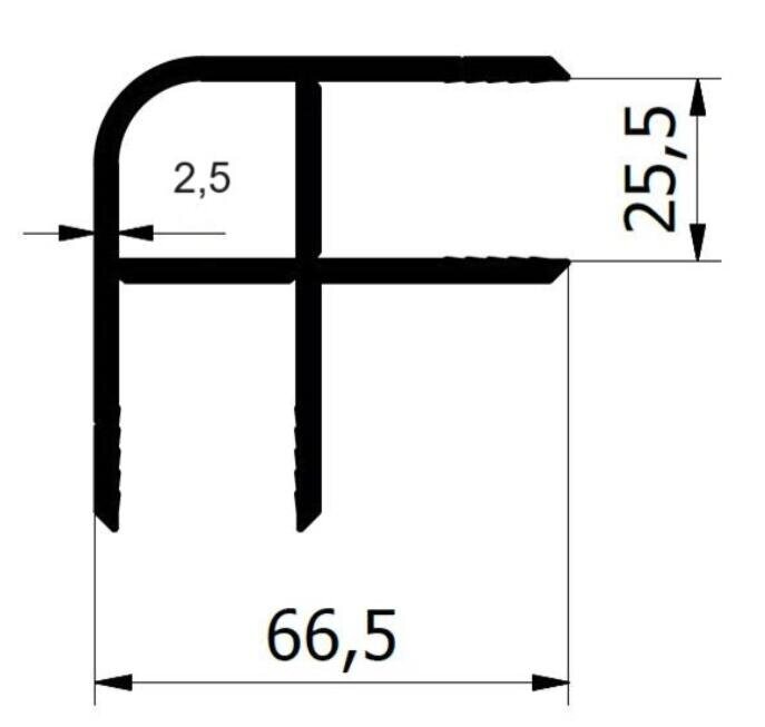 PROFIL ZEWNĘTRZNY KONTENERA 25,5 x 66,5 MM ANODA L-2300mm