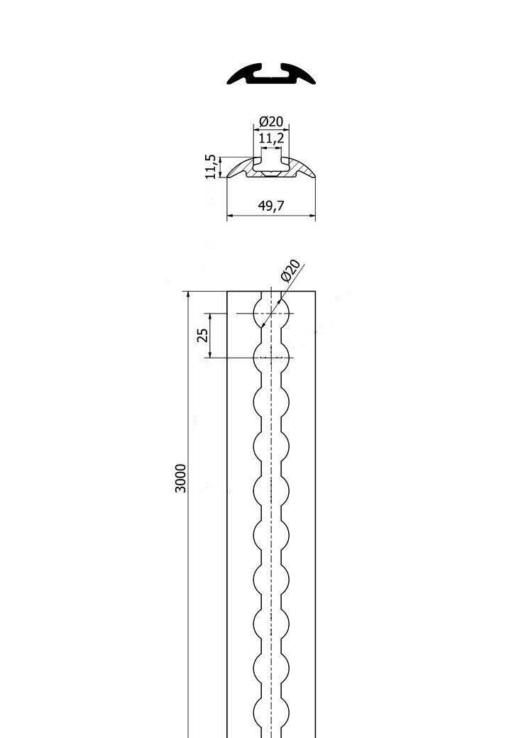 Cargo securing strip semi-circular AIRLINE 3000×50 mm