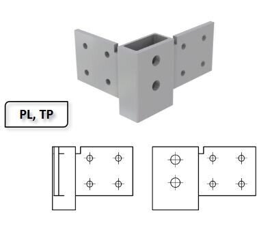 NAROŻE ALUMINIOWE 90 PL/TP CENTRALNE OTWORY
