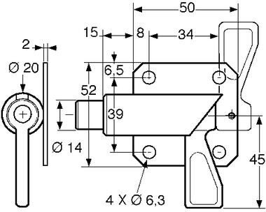 Spring bolt with plate FI14 left