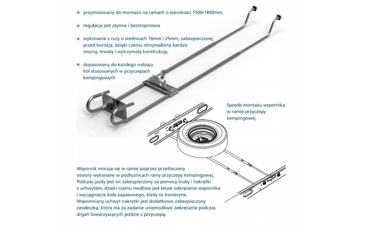 Wspornik uchwyt sanki koła zapasowego KNOTT 1475 – 1850 mm