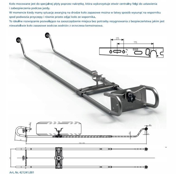 Wspornik uchwyt sanki koła zapasowego KNOTT 1475 – 1850 mm