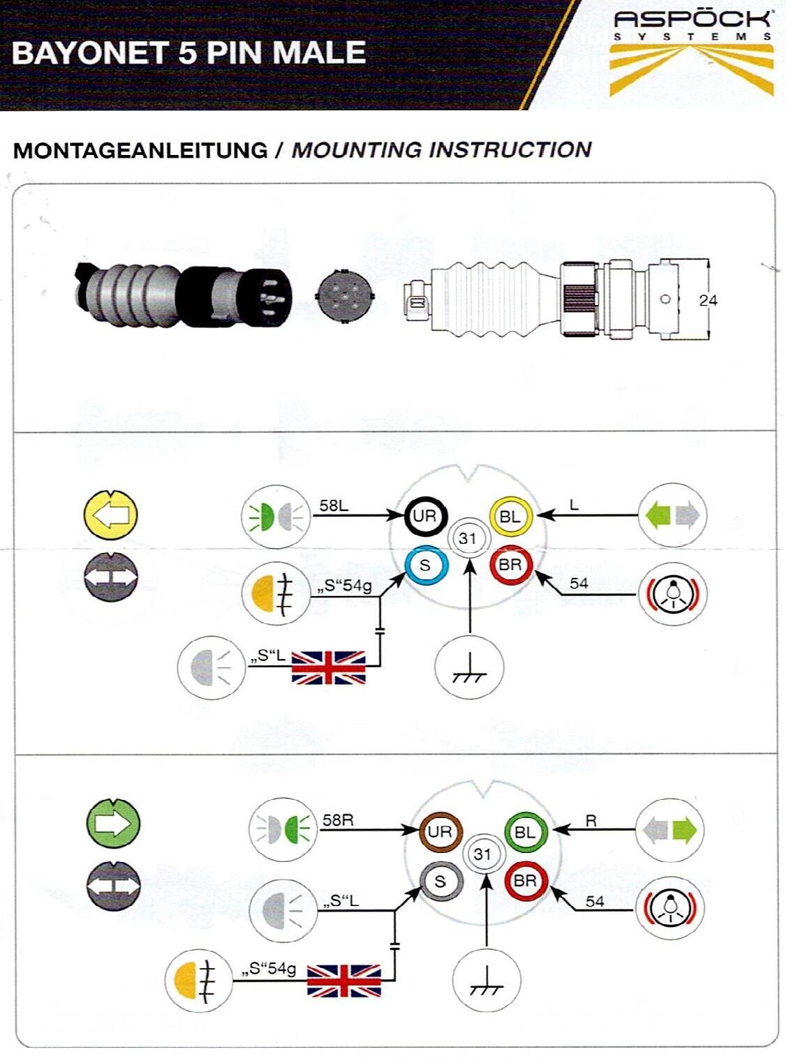 ASPOCK byonet 5-PIN “male” pins socket