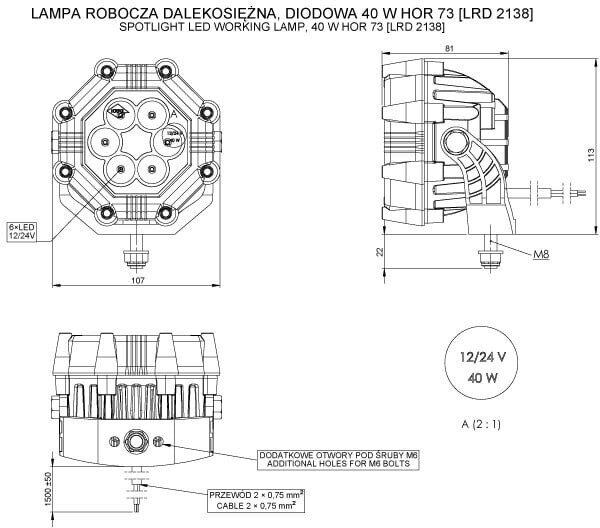 Horpol lampa robocza „LRD 2138” 6xLED /32W/3000LM 12/24V światło skupione