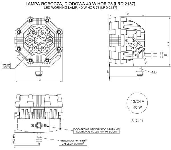 Horpol lampa robocza „LRD 2137” 6xLED /32W/3000LM 12/24V światło rozproszone