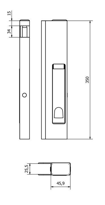 Vertical side lock L 350 mm /with window/ without lem/ right hand RAL