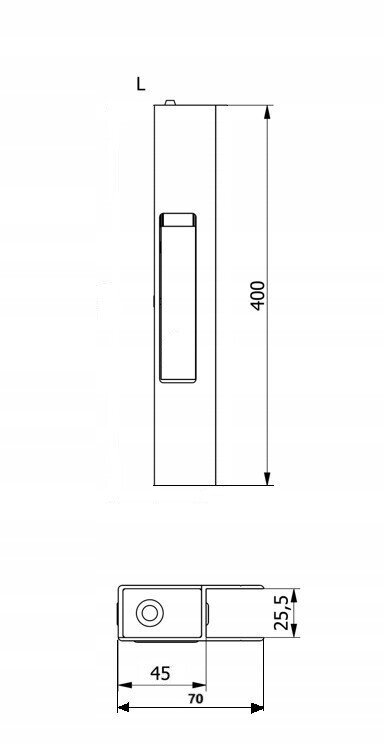 Vertical side lock 400 INOX Left without end / opening downwards / SALE.