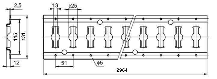Load securing bar L 2964mm steel with MAGNELIS® coating