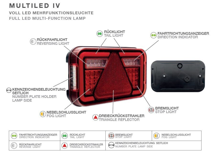 ASPOCK tail lamp MULTILED IV right / reverse / with plate light / 5-PIN byonet / 12/24V