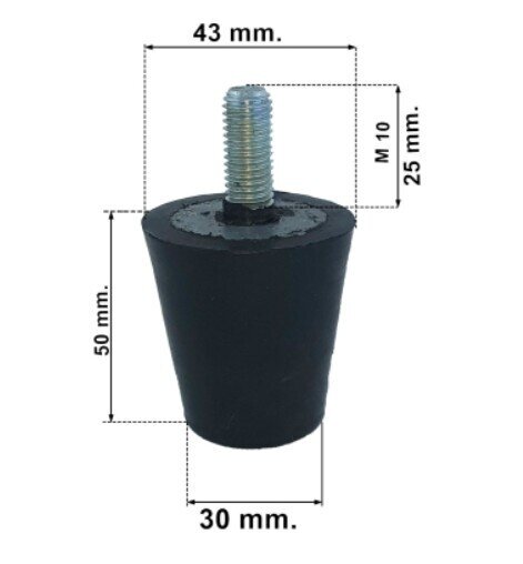 Conical rubber bumper FI 43x30x50 M10x25