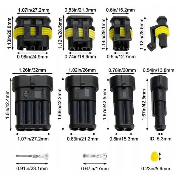 AMP SUPER SEAL connector set / 26 Sets 1-4 Pin plug+socket