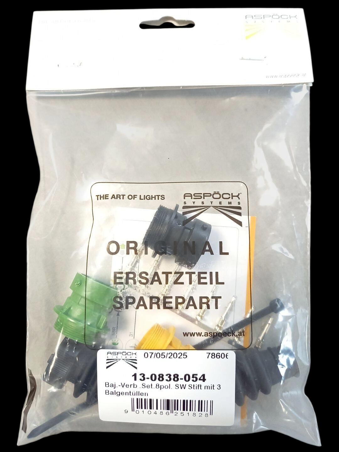 ASPOCK gniazdo 8-PIN bajonet lampy tylnej, żółte/zielone/czarne, piny męskie